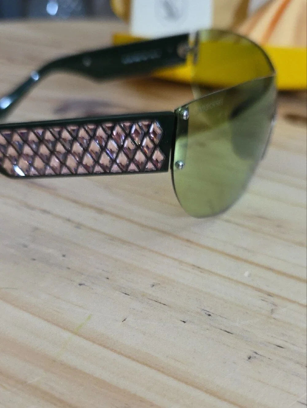 Swarovski Shield Sunglasses in Yellow-Green Tint